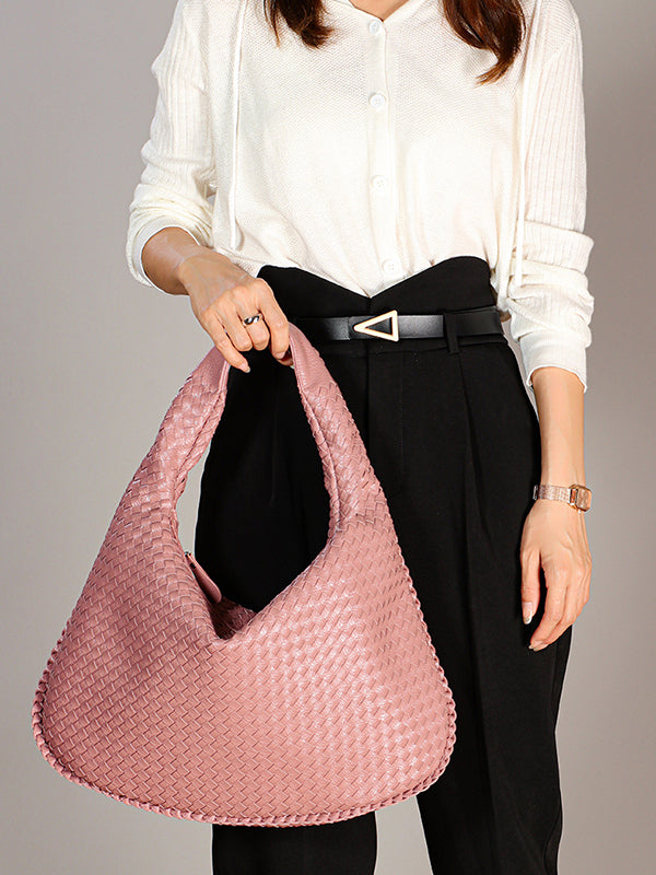 Geometric Solid Color Split-Joint Woven Zipper Handbags Bags