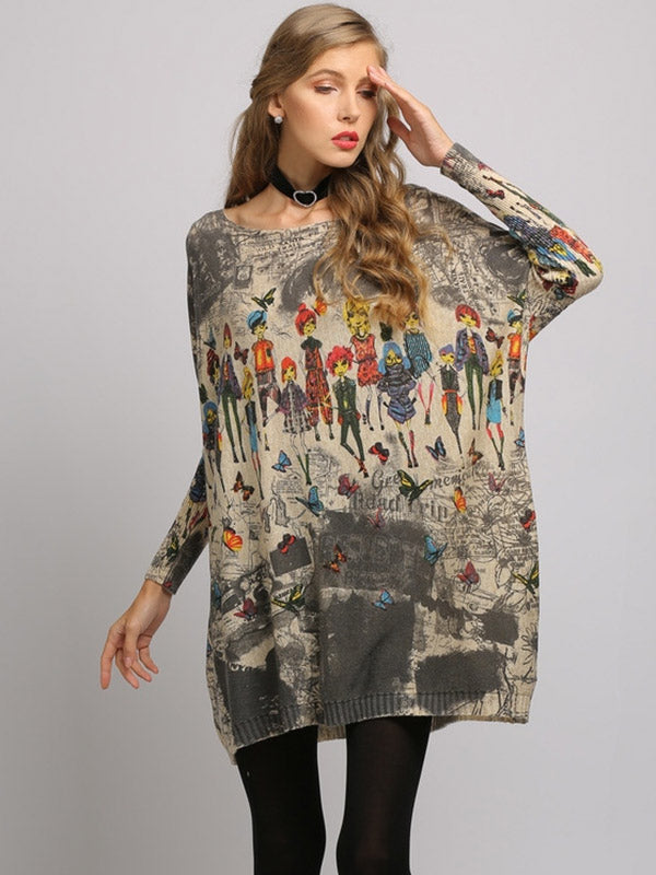 Urban Colorful Knitting Printed Long Sleeves Sweater