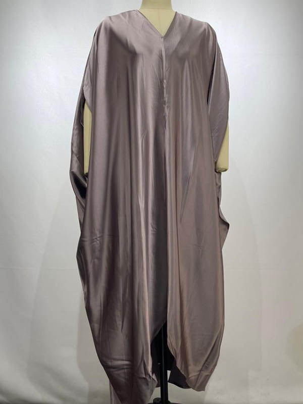 Solid Color Batwing Sleeves High-Low Deep V-Neck Maxi Dresses