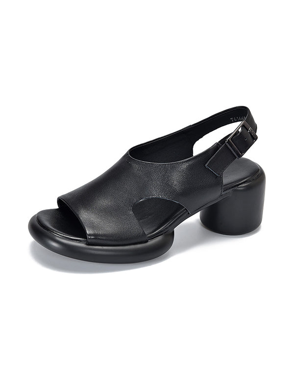 Hollow Open Toe Solid Color Block Heel Sandals