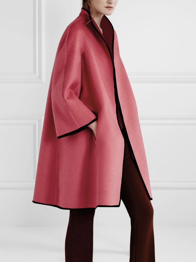 Long Sleeves Loose Solid Color Outerwear Woolen Coat