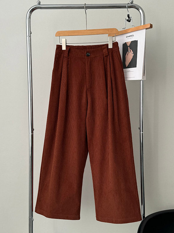Elasticity Pleated Split-Joint High Waisted Loose Trousers Pants