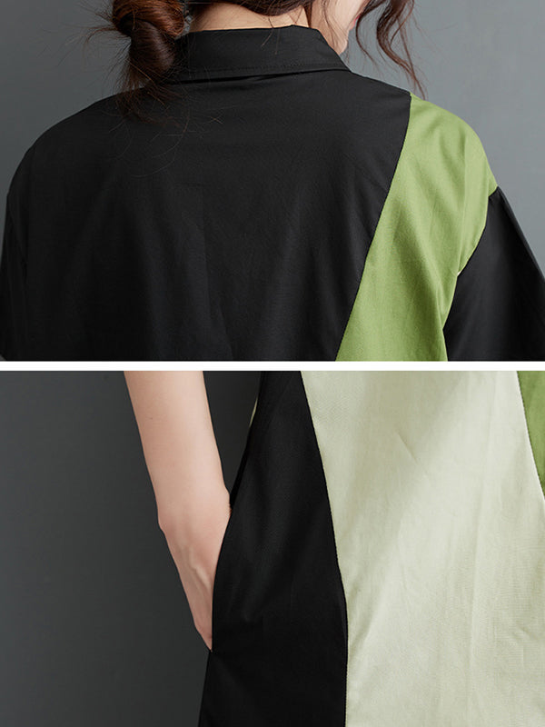 Multi-Colored Loose Short Sleeves Polo Midi Dresses