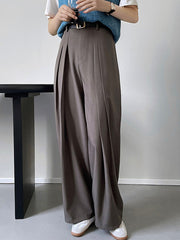 Casual Loose Wide Leg Pleated Solid Color Pants