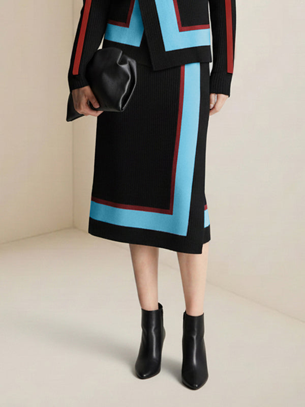 Irregularity Asymmetric Contrast Color Split-Joint Skirts Bottoms