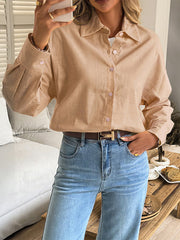 Buttoned Solid Color Long Sleeves Loose Lapel Blouses&shirts Tops