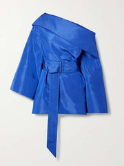 Belted Hollow Solid Color Zipper Long Sleeves Wrap One-Shoulder Mini Dresses