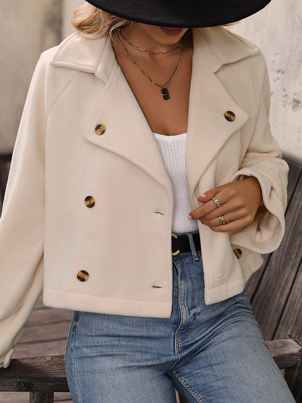 Buttoned Split-Joint Long Sleeves Loose Notched Collar Outerwear