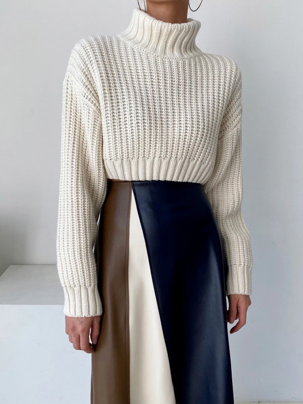 Asymmetric Contrast Color Split-Front A-Line High Waisted Skirts Bottoms