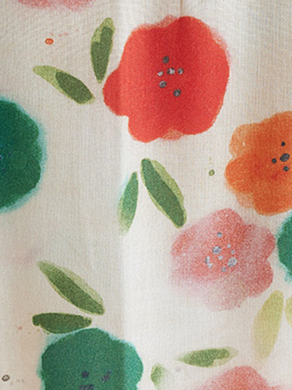 Floral Printed Pleated Split-Joint Loose Sleeveless Round-Neck Midi Dresses