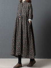 Vintage Floral Stand Collar Midi Dress