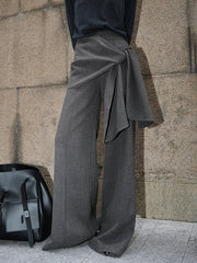 Solid Color Tied High Waisted Wide Leg Trousers Pants