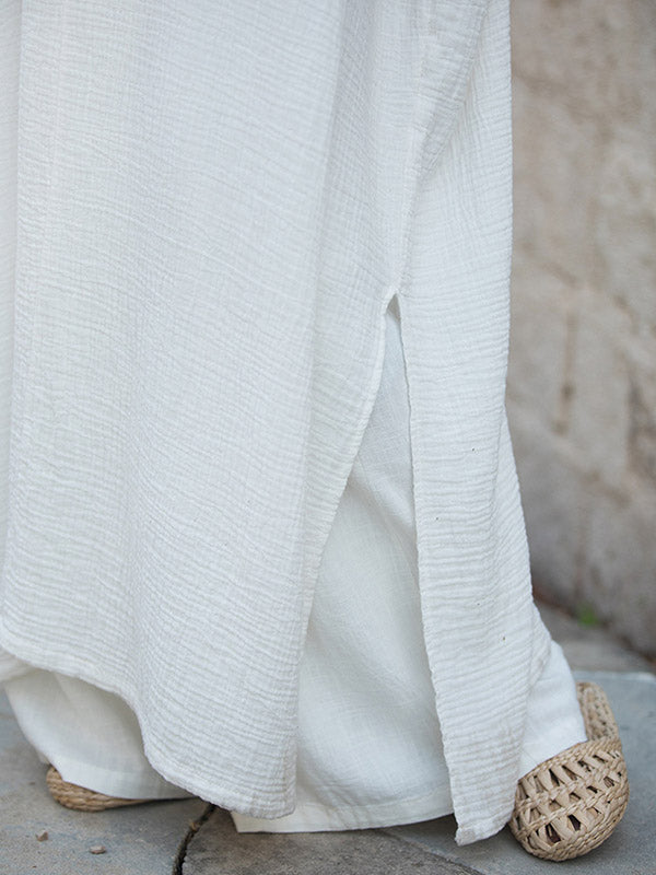 Solid Color Split-Joint Split-Side Batwing Sleeves Round-Neck Midi Dresses