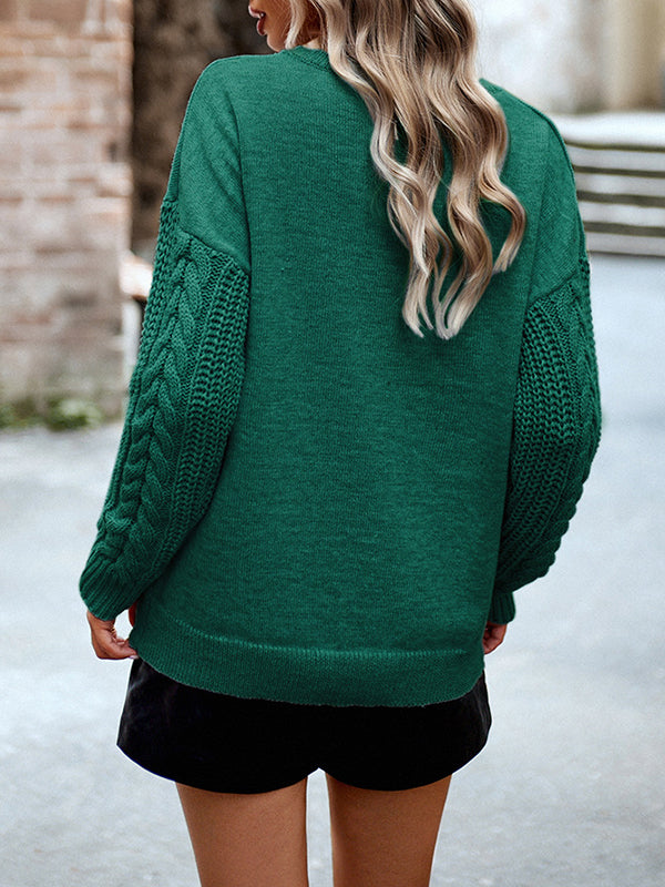 Solid Color Long Sleeves Loose Round-Neck Sweater Pullovers