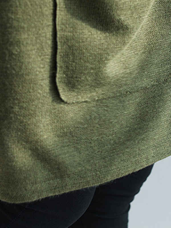 Artistic Retro Batwing Sleeves Half Sleeves Solid Color Heaps Collar Pullovers