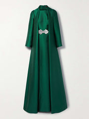Embroidered Solid Color Long Sleeves Loose Evening Dresses