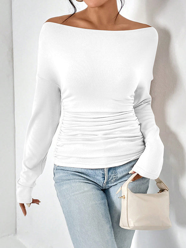 Solid Color Long Sleeves Skinny One-Shoulder T-Shirts Tops