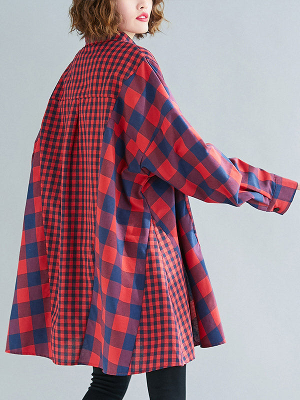 Plaid Lapel Long Sleeve Blouse Top