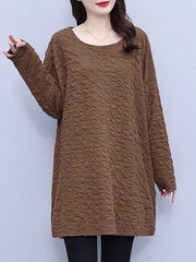 Solid Color A-line Long Sleeves Round-neck T-Shirts Tops