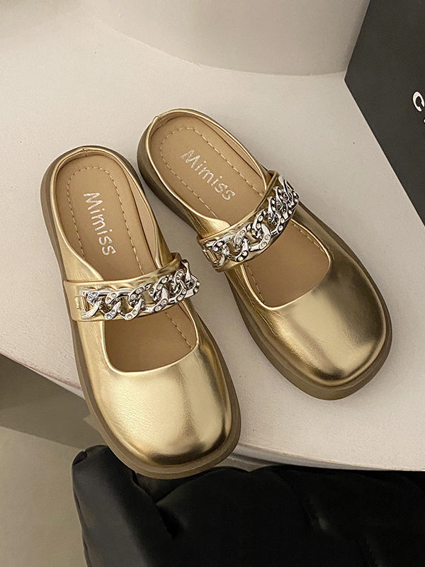 Chains Round-Toe Shallow Cut Split-Joint Slippers Mary Janes