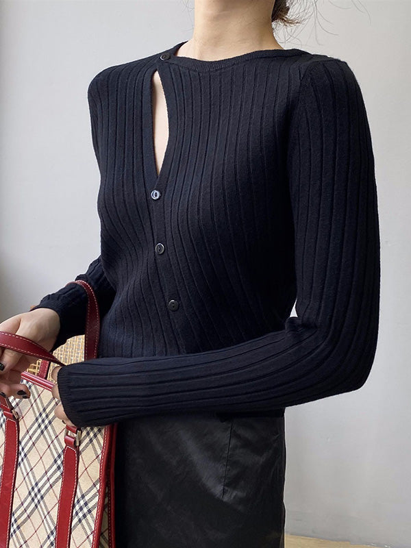 Asymmetric Solid Color Round-Neck Sweater Top