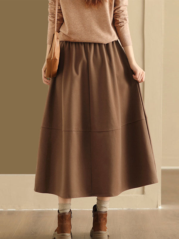 Elasticity Pockets Solid Color A-Line Loose Skirts Bottoms