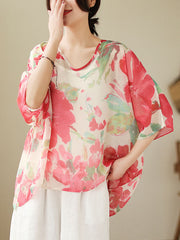 Floral Printed Loose Short Sleeves Round-neck T-shirts