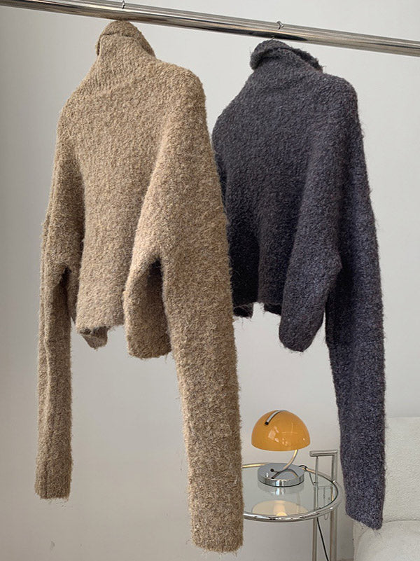Stylish Solid High-Neck Wool-Blend Sweater