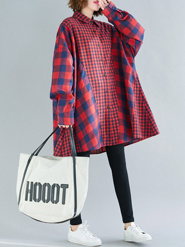 Plaid Lapel Long Sleeve Blouse Top