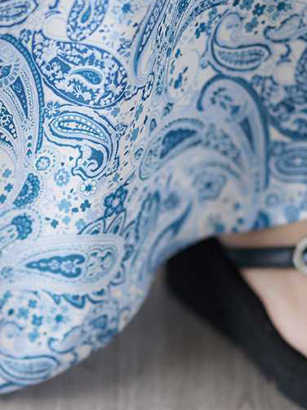 Printed Batwing Sleeves Loose V-Neck Maxi Dresses