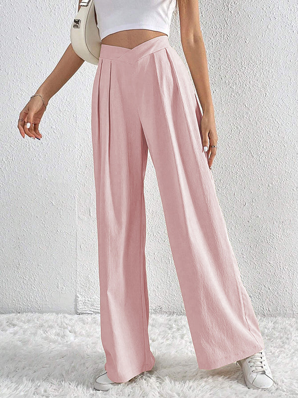 Pleated Solid Color Loose Wide Leg Trousers Pants