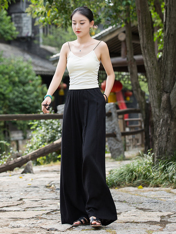 Casual Wide Leg Pleated Loose Solid Color Pants