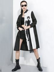 Tide Splicing Characters Print Long Lapel Shirt