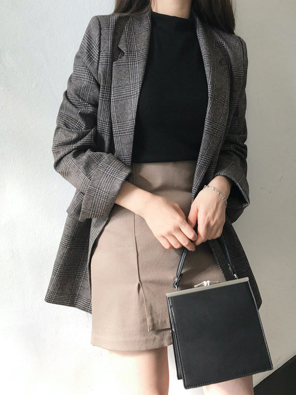 Buttoned Pockets Split-Joint Long Sleeves Loose Notched Collar Outerwear Blazer