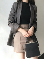 Buttoned Pockets Split-Joint Long Sleeves Loose Notched Collar Outerwear Blazer
