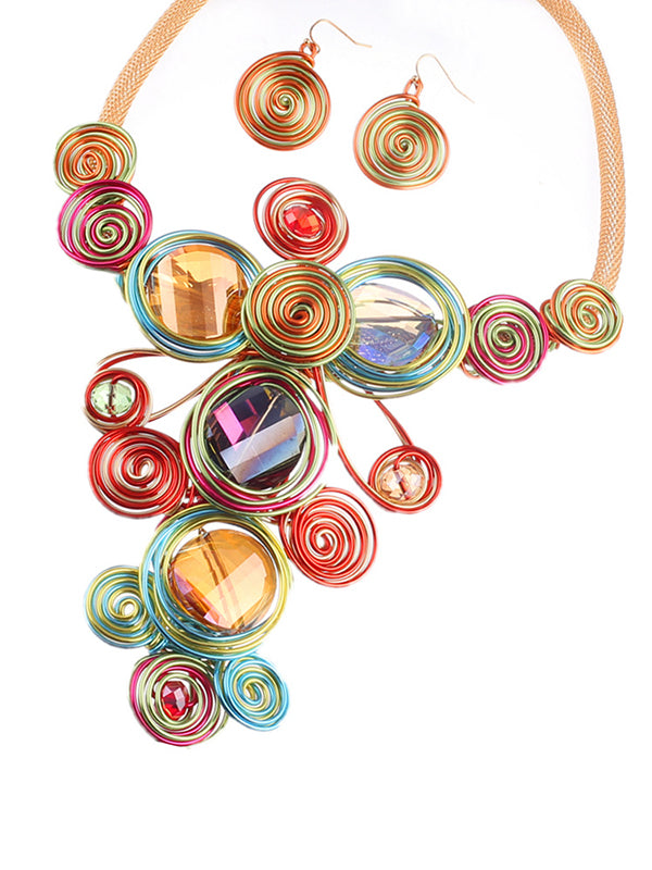 Geometric Artisan Gemstone Wirework Necklace & Earring Set