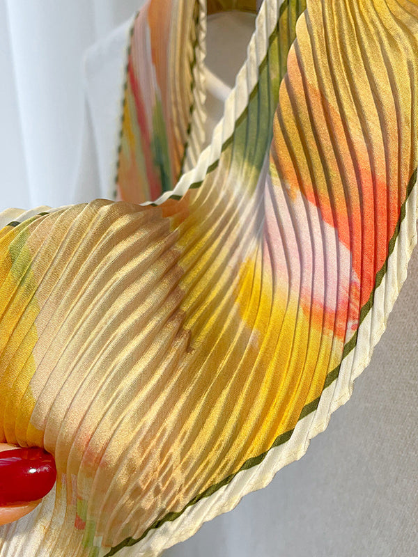Vintage Tie-Dyed Silk Imitation Pleated Scarf