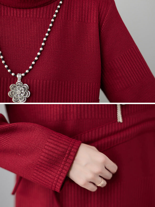 Casual Loose Solid Color Drawstring High-Neck Long Sleeves Sweater Dress