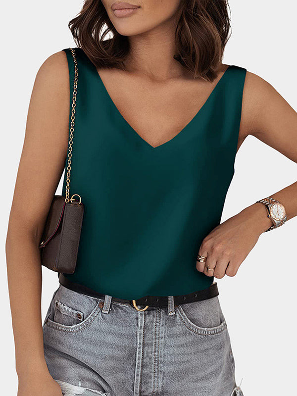 Solid Color Loose Sleeveless V-Neck Vest Top