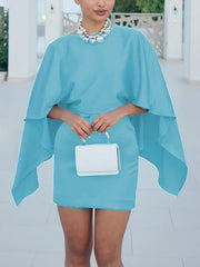 Backless Hollow Solid Color Bodycon Capelet Round-neck Mini Dresses