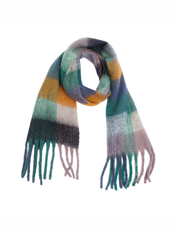 Keep Warm Multi-Colored Plaid Tasseled Thick Shawl&Scarf