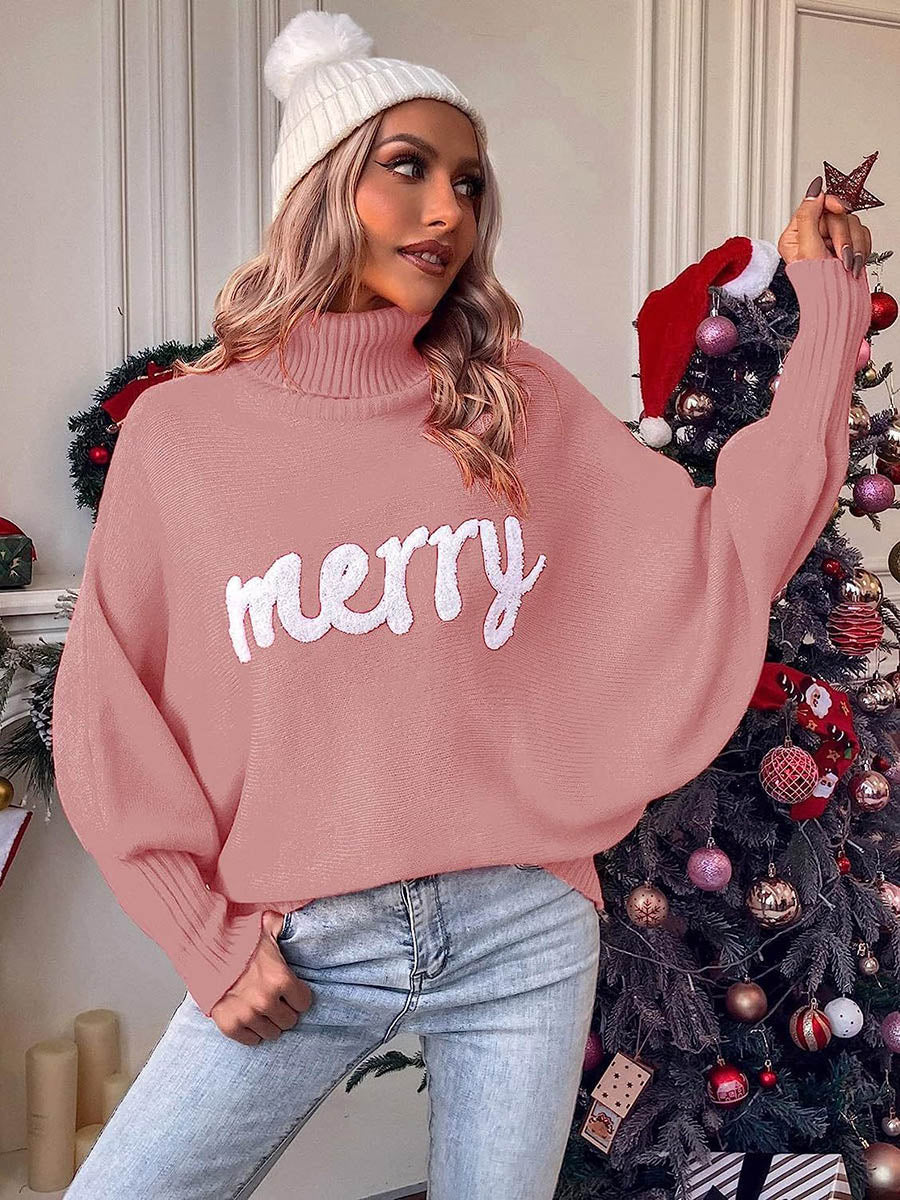 Contrast Color Printed Split-Joint Long Sleeves Loose High Neck Sweater Tops