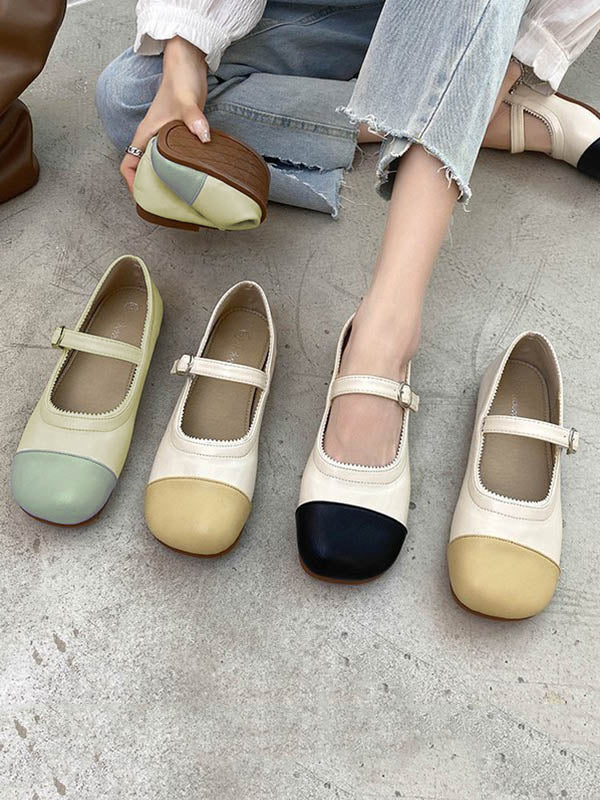 Leisure Contrast Color Split-Joint Flat Heel Loafer Shoes