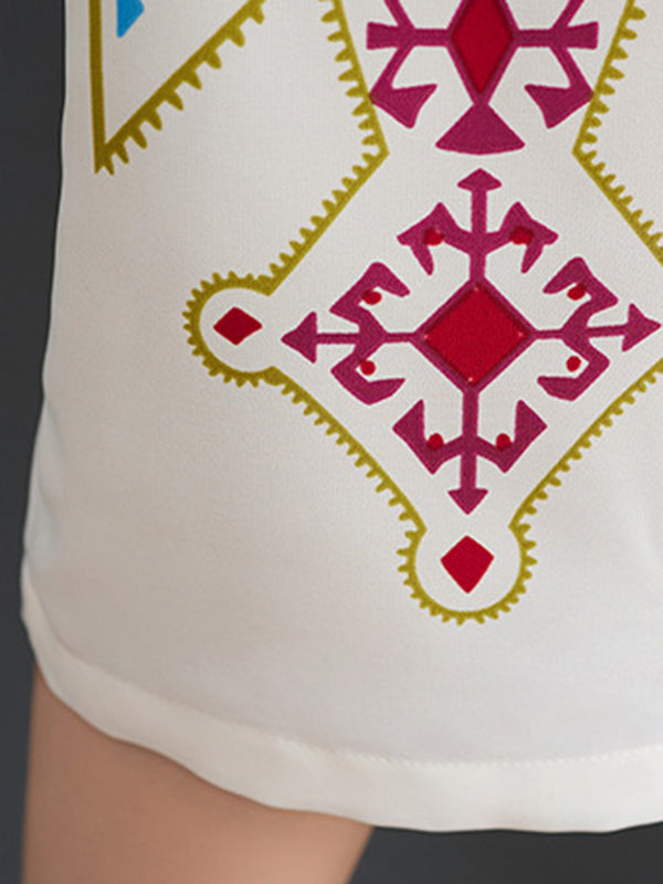 Ethnic Printed Loose Short Sleeves Lapel Midi Dresses