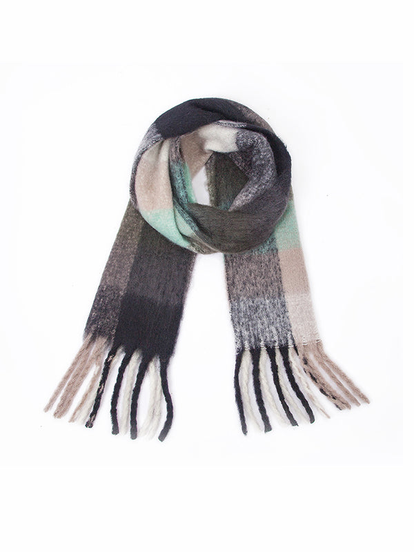 Keep Warm Multi-Colored Plaid Tasseled Thick Shawl&Scarf