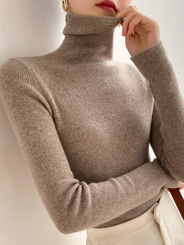 Simple Skinny Long Sleeves Solid Color Sweater Tops
