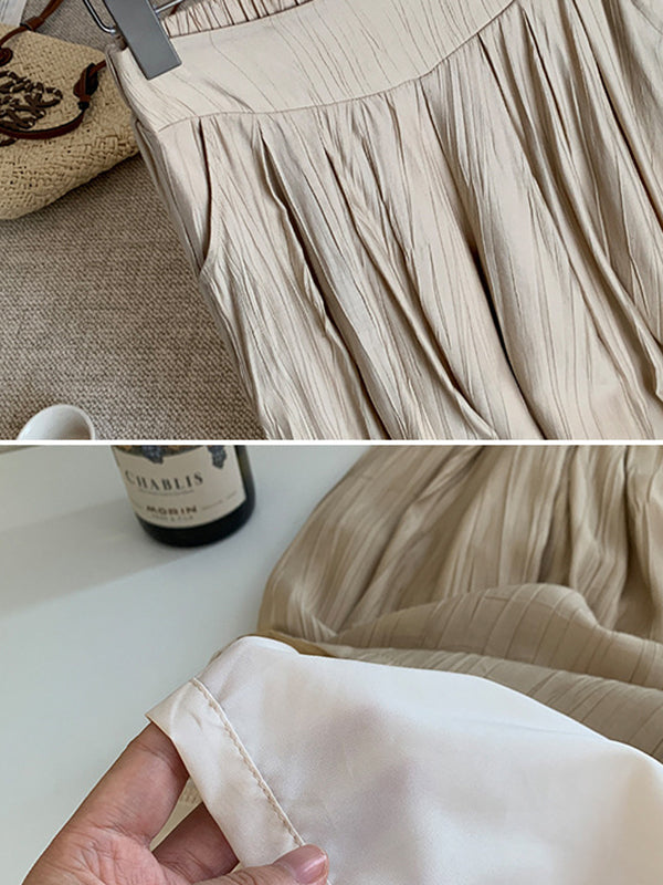 Pleated Solid Color Split-Joint High Waisted Wide Leg Pants