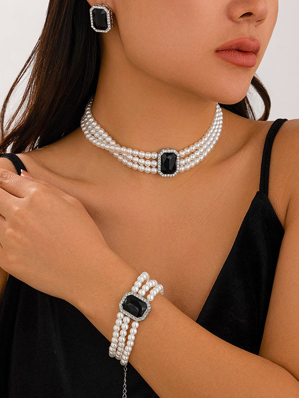 Geometric Layered Rhine Stones Earrings Accessories + Necklaces Accessories + Bracelet Accessories