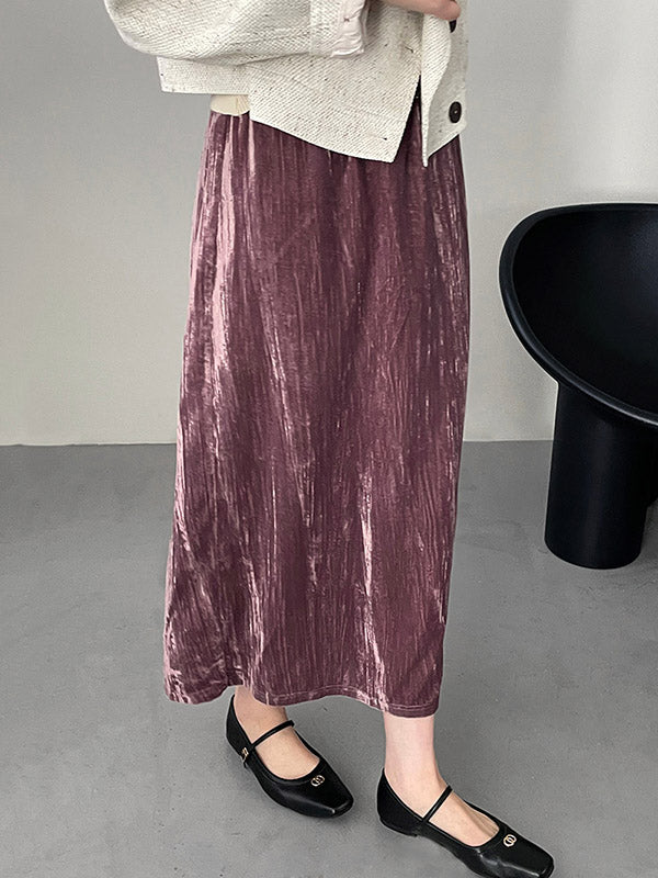Elasticity Solid Color Split-Back High Waisted H-Line Skirts