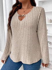 Solid Color Long Sleeves Loose V-Neck T-Shirts Tops